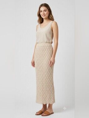 Freshman 1996 Cream Crochet Knit Midi Maxi Skirt Large Boho Pointelle